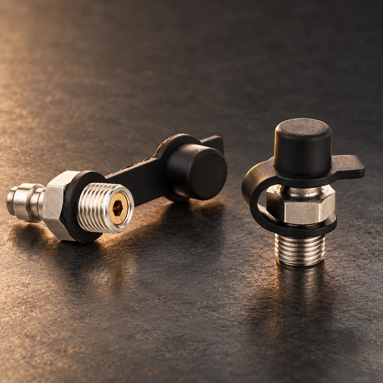 Close-up of AIRMEGA high-pressure fittings